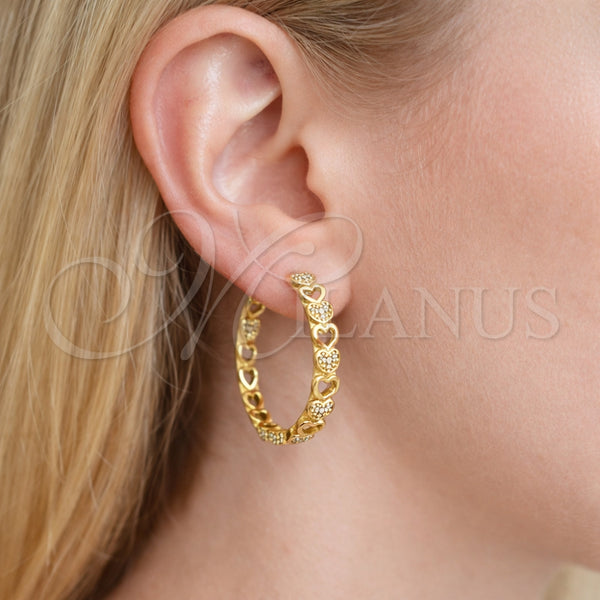 Argolla Huggie 02.237.0066.30 Oro Laminado, Diseño de Corazón, con Blanca Micro Pave, Pulido, Tono Dorado