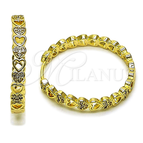Argolla Huggie 02.237.0066.30 Oro Laminado, Diseño de Corazón, con Blanca Micro Pave, Pulido, Tono Dorado