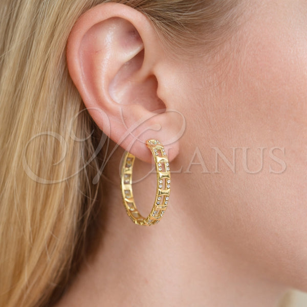 Argolla Huggie 02.237.0067.35 Oro Laminado, con Blanca Micro Pave, Pulido, Tono Dorado