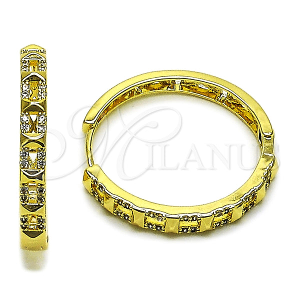 Argolla Huggie 02.237.0067.35 Oro Laminado, con Blanca Micro Pave, Pulido, Tono Dorado
