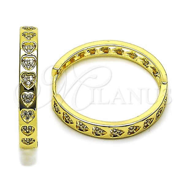 Argolla Huggie 02.237.0068.30 Oro Laminado, Diseño de Corazón, con Blanca Micro Pave, Pulido, Tono Dorado