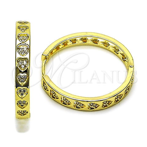 Argolla Huggie 02.237.0068.30 Oro Laminado, Diseño de Corazón, con Blanca Micro Pave, Pulido, Tono Dorado