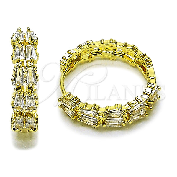 Argolla Huggie 02.237.0069.25 Oro Laminado, Diseño de Baguette, con Zirconia Cubica Blanca, Pulido, Tono Dorado