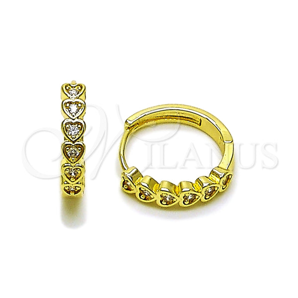 Argolla Huggie 02.237.0070.20 Oro Laminado, Diseño de Corazón, con Blanca Zirconia Cubica, Pulido, Tono Dorado