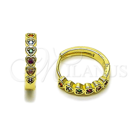 Argolla Huggie 02.237.0070.1.20 Oro Laminado, Diseño de Corazón, con Multicolor Zirconia Cubica, Pulido, Tono Dorado