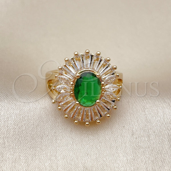 Anillo Multi Piedra 01.284.0110 Oro Laminado, Diseño de Baguette y Cluster, con Verde and Blanca Zirconia Cubica, Pulido, Tono Dorado (One size fits all)