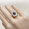 Anillo Multi Piedra 01.284.0110.1 Oro Laminado, Diseño de Baguette y Cluster, con Zafiro Azul and Blanca Zirconia Cubica, Pulido, Tono Dorado (One size fits all)