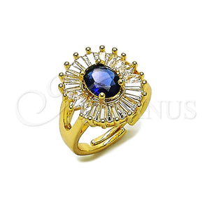 Anillo Multi Piedra 01.284.0110.1 Oro Laminado, Diseño de Baguette y Cluster, con Zafiro Azul and Blanca Zirconia Cubica, Pulido, Tono Dorado (One size fits all)