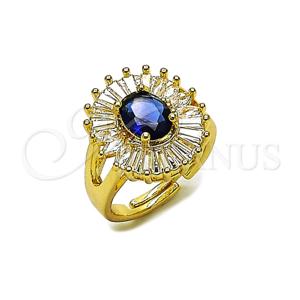 Anillo Multi Piedra 01.284.0110.1 Oro Laminado, Diseño de Baguette y Cluster, con Zafiro Azul and Blanca Zirconia Cubica, Pulido, Tono Dorado (One size fits all)