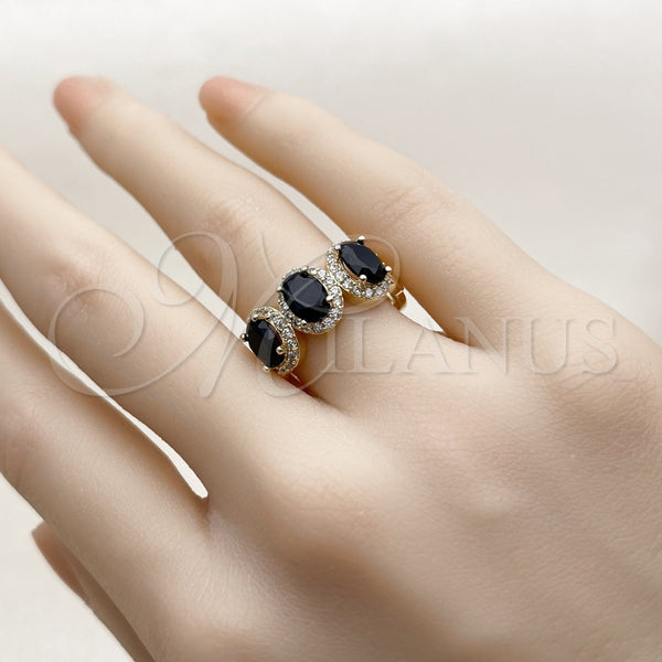 Anillo Multi Piedra 01.284.0089.4 Oro Laminado, Diseño de Cluster, con Negro Zirconia Cubica and Blanca Micro Pave, Pulido, Tono Dorado (One size fits all)