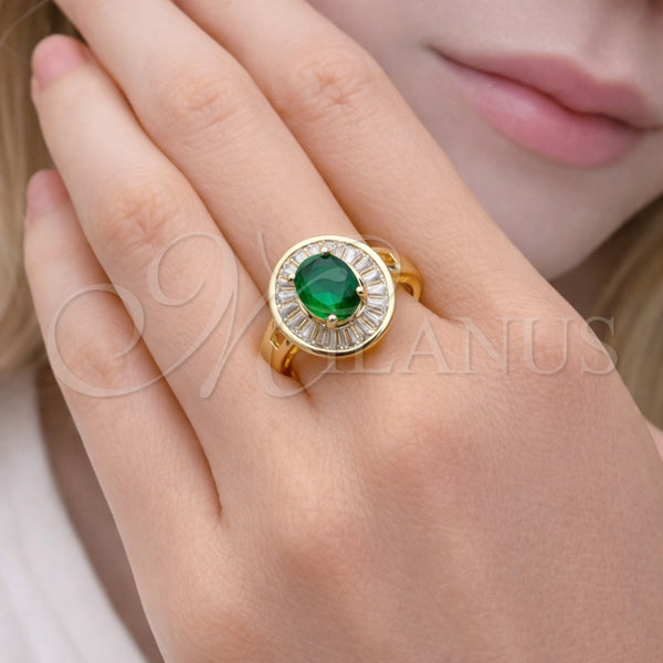 Anillo Multi Piedra 01.284.0111 Oro Laminado, Diseño de Cluster y Baguette, con Verde and Blanca Zirconia Cubica, Pulido, Tono Dorado (One size fits all)