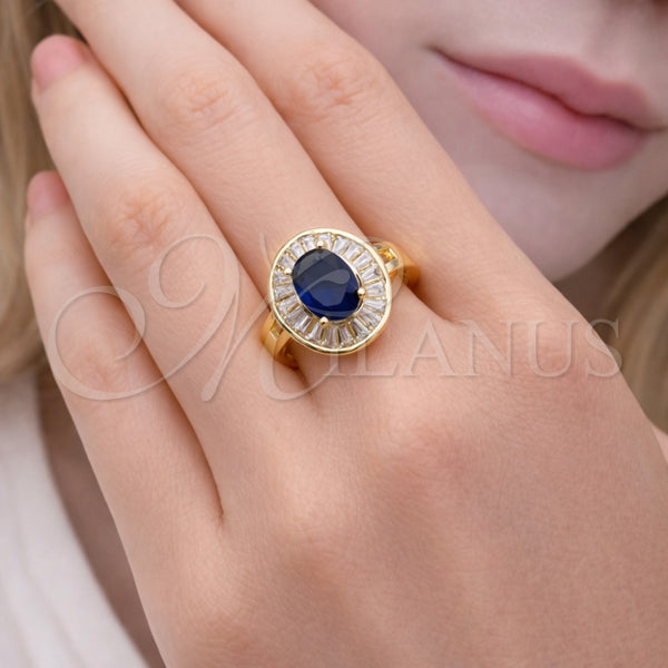 Anillo Multi Piedra 01.284.0111.1 Oro Laminado, Diseño de Baguette y Cluster, con Zafiro Azul and Blanca Zirconia Cubica, Pulido, Tono Dorado (One size fits all)