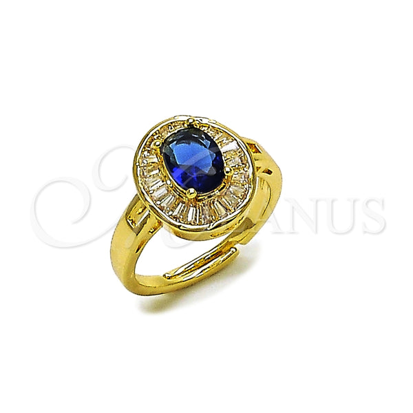 Anillo Multi Piedra 01.284.0111.1 Oro Laminado, Diseño de Baguette y Cluster, con Zafiro Azul and Blanca Zirconia Cubica, Pulido, Tono Dorado (One size fits all)