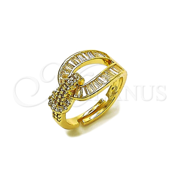 Anillo Multi Piedra 01.283.0066 Oro Laminado, Diseño de Hebilla del Cinturón y Baguette, con Blanca Zirconia Cubica and Blanca Micro Pave, Pulido, Tono Dorado (One size fits all)