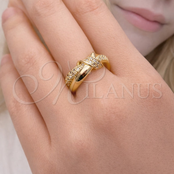 Anillo Multi Piedra 01.266.0080 Oro Laminado, Diseño de Nudo, con Blanca Micro Pave, Pulido, Tono Dorado (One size fits all)