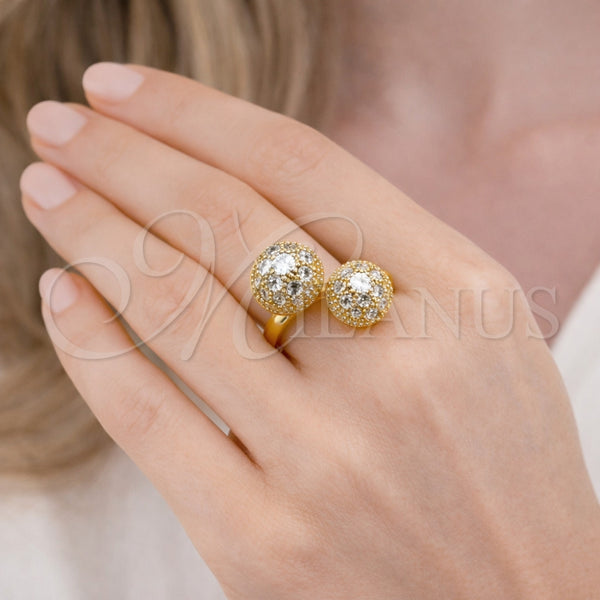 Anillo Multi Piedra 01.266.0081 Oro Laminado, Diseño de Bola, con Blanca Zirconia Cubica, Pulido, Tono Dorado (One size fits all)