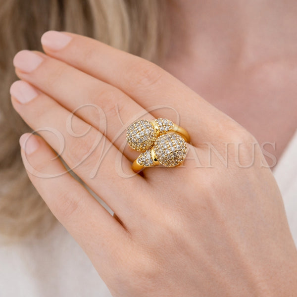 Anillo Multi Piedra 01.266.0082 Oro Laminado, Diseño de Bola, con Blanca Zirconia Cubica, Pulido, Tono Dorado (One size fits all)