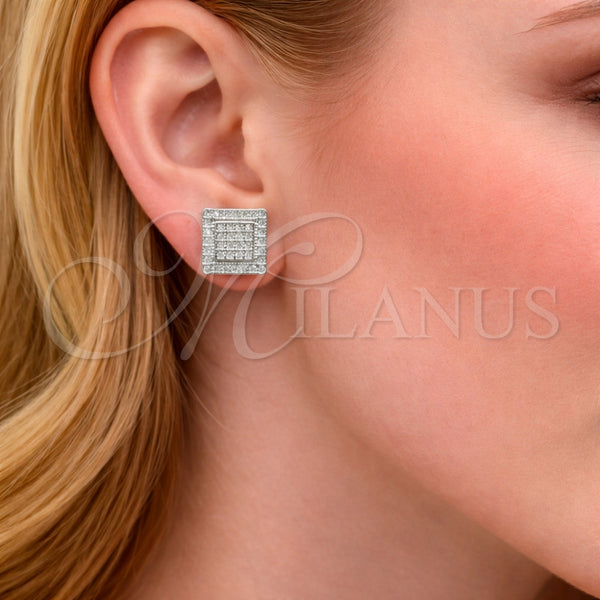 Arete Dormilona 02.344.0044.1 Rodio Laminado, con Micro Pave Blanca, Pulido, Rodinado