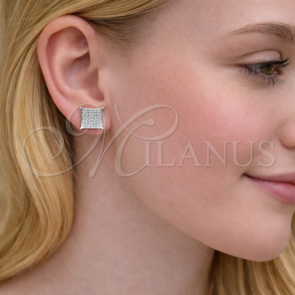 Arete Dormilona 02.344.0154.1 Rodio Laminado, con Micro Pave Blanca, Pulido, Rodinado