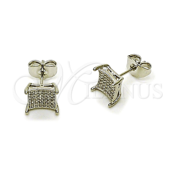 Arete Dormilona 02.344.0154.1 Rodio Laminado, con Micro Pave Blanca, Pulido, Rodinado