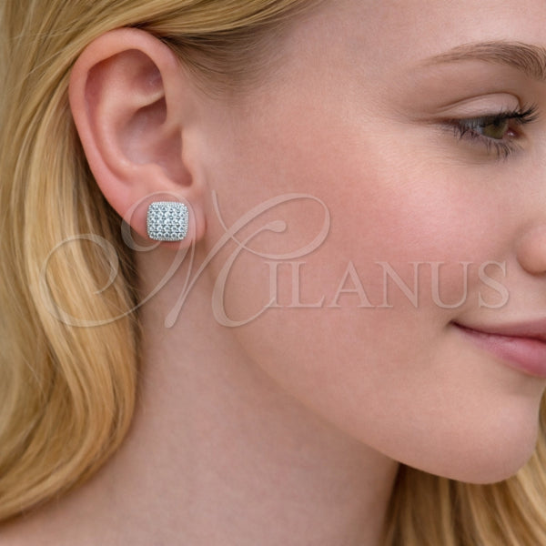 Arete Dormilona 02.344.0049.1 Rodio Laminado, con Zirconia Cubica Blanca, Pulido, Rodinado