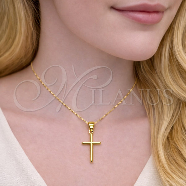 Dije Religioso 05.213.0195 Oro Laminado, Diseño de Cruz, Pulido, Tono Dorado
