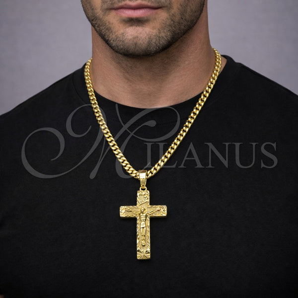 Dije Religioso 05.213.0196 Oro Laminado, Diseño de Crucifijo, Diamantado, Tono Dorado