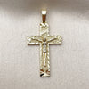 Dije Religioso 05.213.0196 Oro Laminado, Diseño de Crucifijo, Diamantado, Tono Dorado