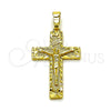 Dije Religioso 05.213.0196 Oro Laminado, Diseño de Crucifijo, Diamantado, Tono Dorado