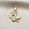 Dije Religioso 05.213.0197 Oro Laminado, Diseño de Angel, Pulido, Tono Dorado