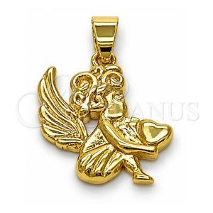 Dije Religioso 05.213.0197 Oro Laminado, Diseño de Angel, Pulido, Tono Dorado