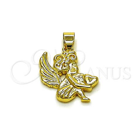 Dije Religioso 05.213.0197 Oro Laminado, Diseño de Angel, Pulido, Tono Dorado