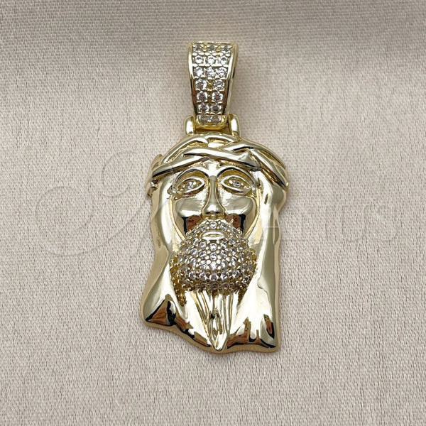 Dije Religioso 05.213.0198 Oro Laminado, Diseño de Jesus, con Blanca Micro Pave, Pulido, Tono Dorado