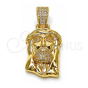 Dije Religioso 05.213.0198 Oro Laminado, Diseño de Jesus, con Micro Pave Blanca, Pulido, Tono Dorado