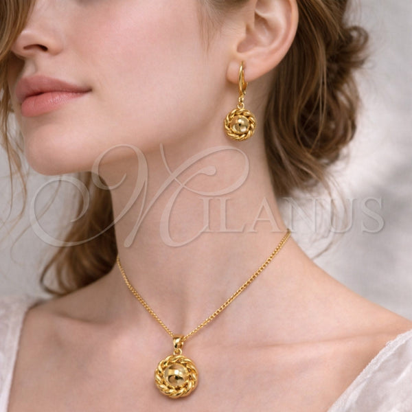 Juego de Arete y Dije de Adulto 10.213.0035 Oro Laminado, Diseño de Flor, Pulido, Tono Dorado