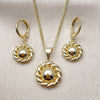 Juego de Arete y Dije de Adulto 10.213.0035 Oro Laminado, Diseño de Flor, Pulido, Tono Dorado