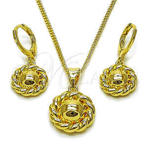 Juego de Arete y Dije de Adulto 10.213.0035 Oro Laminado, Diseño de Flor, Pulido, Tono Dorado