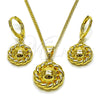 Juego de Arete y Dije de Adulto 10.213.0035 Oro Laminado, Diseño de Flor, Pulido, Tono Dorado