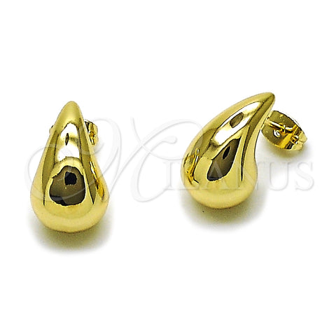 Arete Dormilona 02.213.0922 Oro Laminado, Diseño de Gota y Hueco, Pulido, Tono Dorado