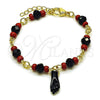 Pulsera de Dije 03.213.0435.06 Oro Laminado, Diseño de Mano de Figa, con Negro and Granate Cristal, Pulido, Tono Dorado (06 MM Thickness, 6 Inches Length)