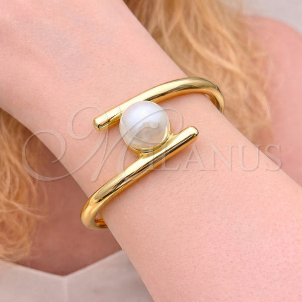 Aro Individual 07.444.0001.05 Oro Laminado, Diseño de Bola, con Perla Marfil, Pulido, Tono Dorado (Grosor 25 MM, Talla 5 (2,50 de Diámetro))