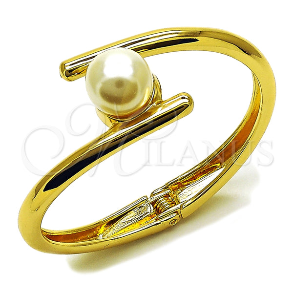 Aro Individual 07.444.0001.05 Oro Laminado, Diseño de Bola, con Perla Marfil, Pulido, Tono Dorado (Grosor 25 MM, Talla 5 (2,50 de Diámetro))