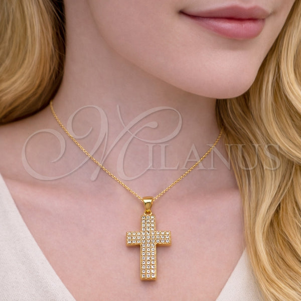 Dije Religioso 05.344.0001 Oro Laminado, Diseño de Cruz, con Blanca Zirconia Cubica, Pulido, Tono Dorado
