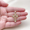 Dije Religioso 05.344.0002 Oro Laminado, Diseño de Cruz, con Blanca Micro Pave, Pulido, Tono Dorado