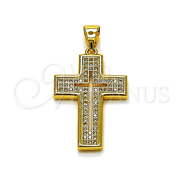 Dije Religioso 05.344.0002 Oro Laminado, Diseño de Cruz, con Blanca Micro Pave, Pulido, Tono Dorado