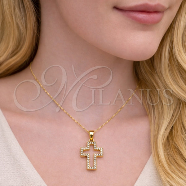 Dije Religioso 05.344.0003 Oro Laminado, Diseño de Cruz, con Blanca Zirconia Cubica, Pulido, Tono Dorado