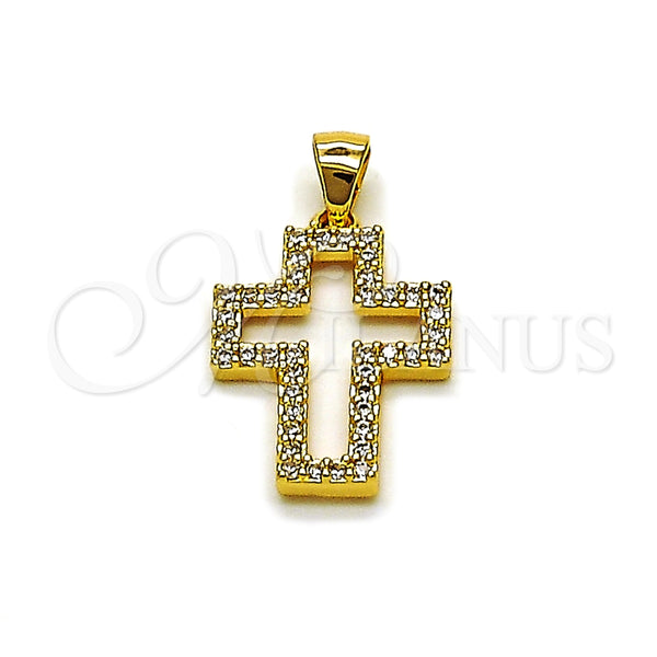 Dije Religioso 05.344.0003 Oro Laminado, Diseño de Cruz, con Blanca Zirconia Cubica, Pulido, Tono Dorado