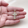 Dije Religioso 05.344.0004 Oro Laminado, Diseño de Cruz, con Blanca Zirconia Cubica and Blanca Micro Pave, Pulido, Tono Dorado