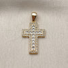 Dije Religioso 05.344.0004 Oro Laminado, Diseño de Cruz, con Blanca Zirconia Cubica and Blanca Micro Pave, Pulido, Tono Dorado