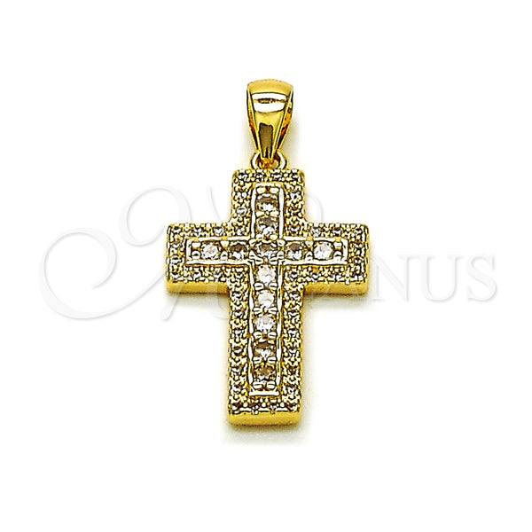 Dije Religioso 05.344.0004 Oro Laminado, Diseño de Cruz, con Blanca Zirconia Cubica and Blanca Micro Pave, Pulido, Tono Dorado